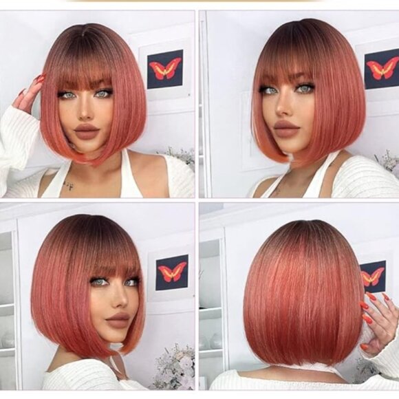 Mupul Ombre Pink Bob wig with Bangs 12" - Picture 2 of 7